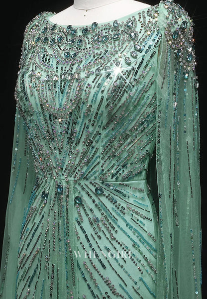 Sheath Floor Length Long Sleeves Bateau Neck Rhinestones Formal Evening Dress