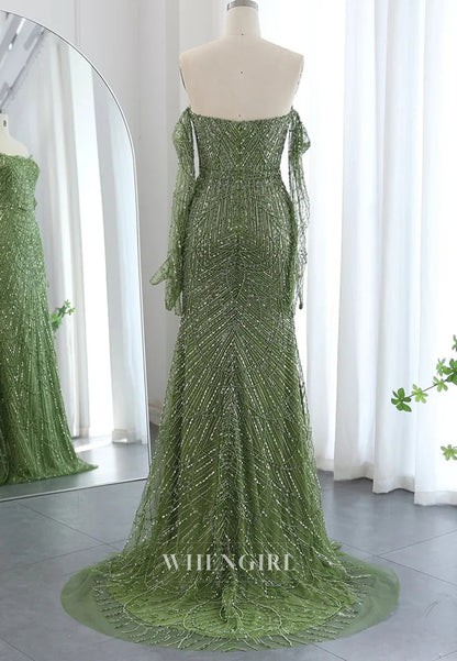 Sheath Beaded Off Shoulder Long Sleeves Sweep Train Back Zipper Evening Formal Dress