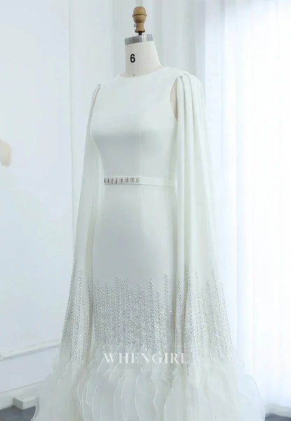 Sheath Bateau Neck Long Sleeves Beaded Ruffles Back Zipper Evening Formal Dress