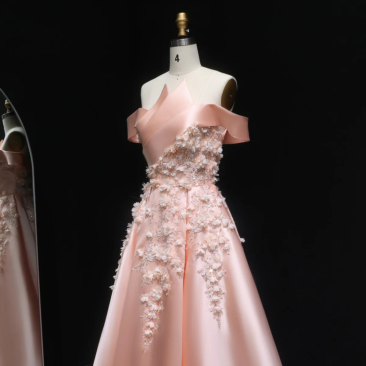 Luxury Pink Ball Gown Evening Dress with 3D Floral Sequin Details