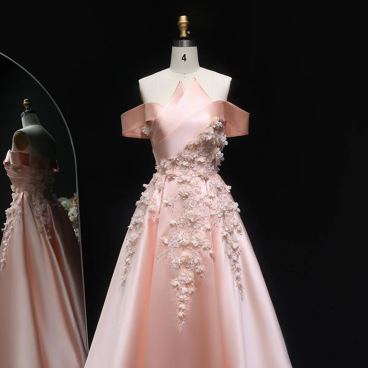 Luxury Pink Ball Gown Evening Dress with 3D Floral Sequin Details