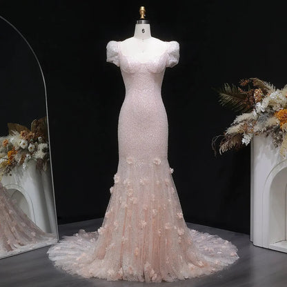 Elegant Pink Sequin Mermaid Evening Dress with Train