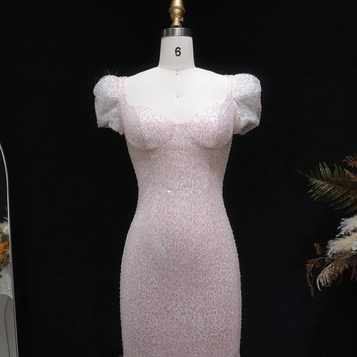 Elegant Pink Sequin Mermaid Evening Dress with Train