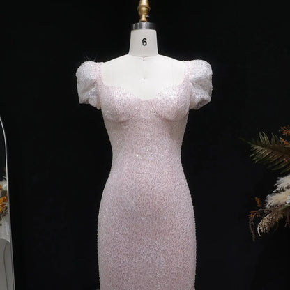 Elegant Pink Sequin Mermaid Evening Dress with Train