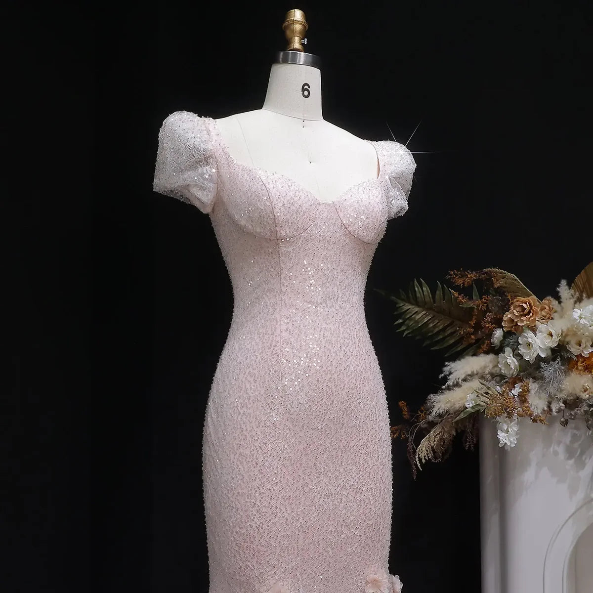 Elegant Pink Sequin Mermaid Evening Dress with Train