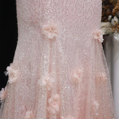 Elegant Pink Sequin Mermaid Evening Dress with Train