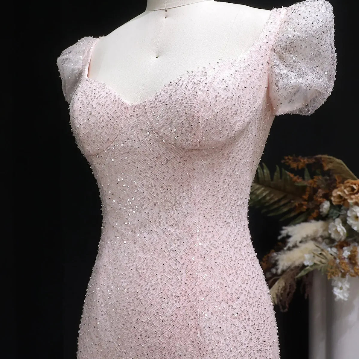 Elegant Pink Sequin Mermaid Evening Dress with Train