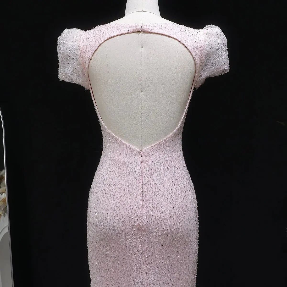 Elegant Pink Sequin Mermaid Evening Dress with Train