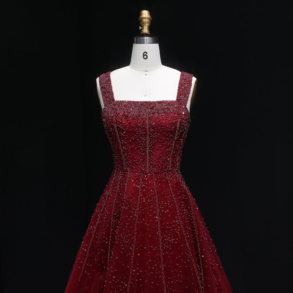 Luxury Wine Red Sequin Beaded A-Line Evening Dress