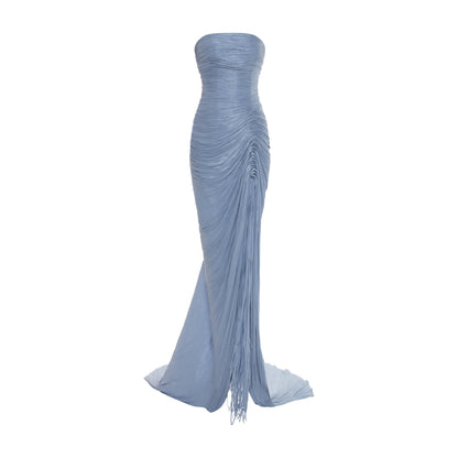 Sheath Ruched Slit Evening Dress with Cape