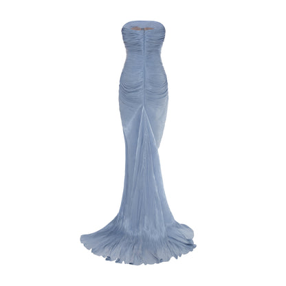 Sheath Ruched Slit Evening Dress with Cape