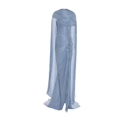 Sheath Ruched Slit Evening Dress with Cape