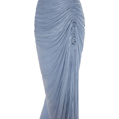 Sheath Ruched Slit Evening Dress with Cape