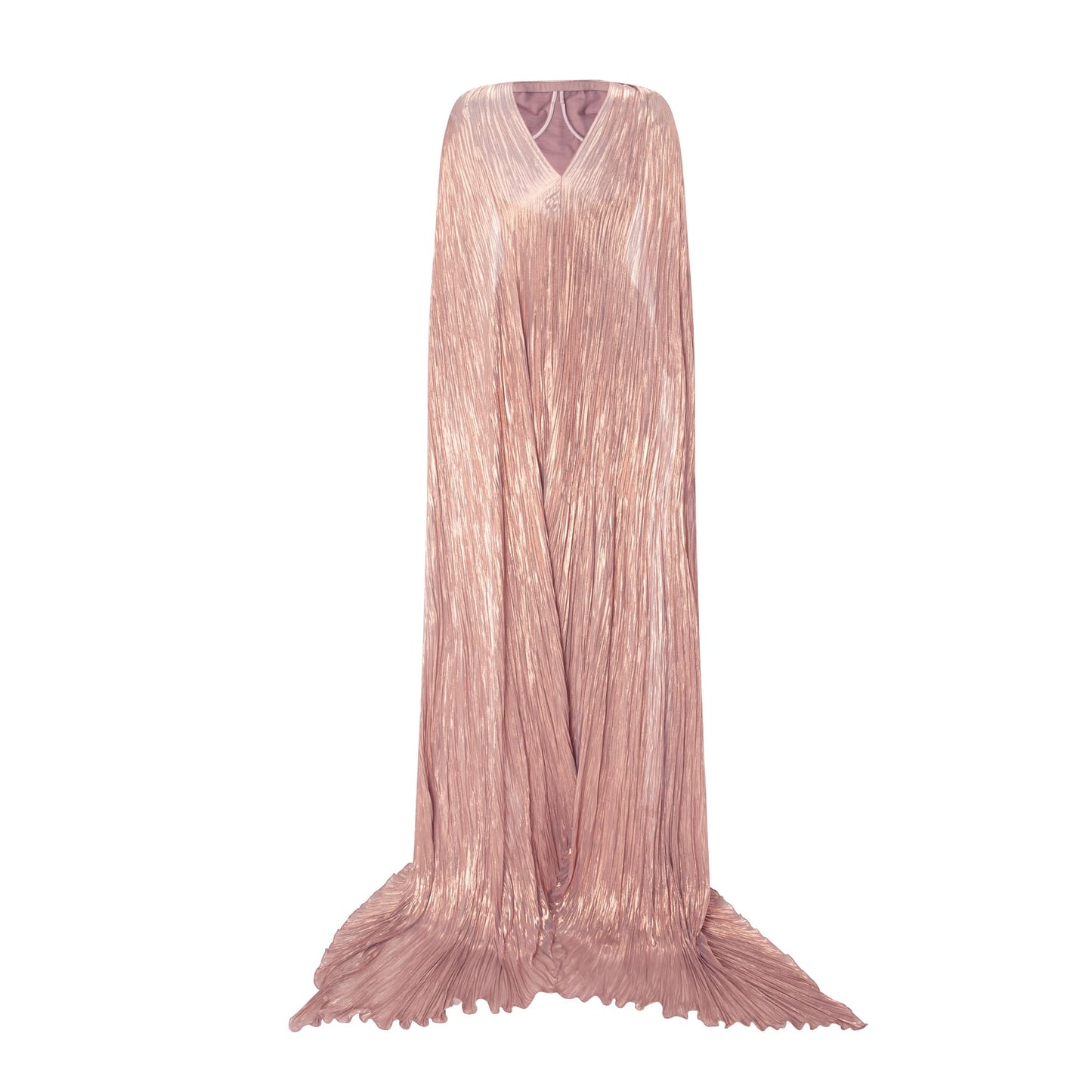 Strapless Pleated Dress With Slit And Detachable Cape