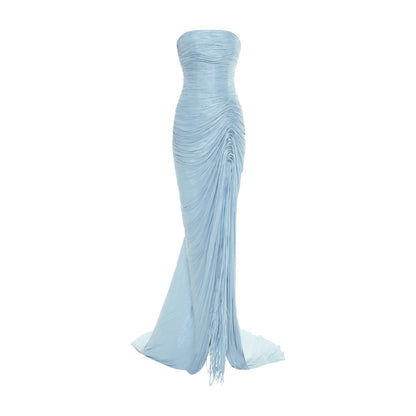 Sheath Ruched Slit Evening Dress with Cape