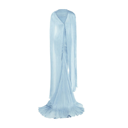 Sheath Ruched Slit Evening Dress with Cape