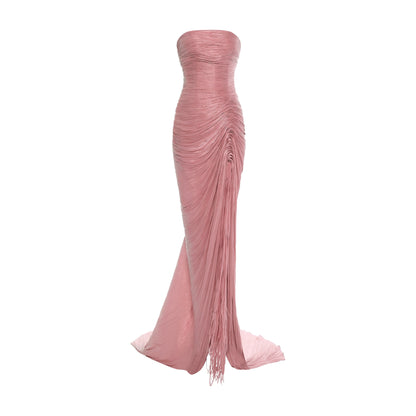 Sheath Ruched Slit Evening Dress with Cape