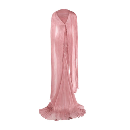 Sheath Ruched Slit Evening Dress with Cape