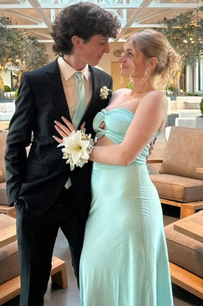 Chic Strapless Keyhole Satin Sleeveless Long Formal Prom Dress