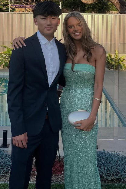 Chic Strapless Scoop Neck Sequined Sheath Long Prom Dress