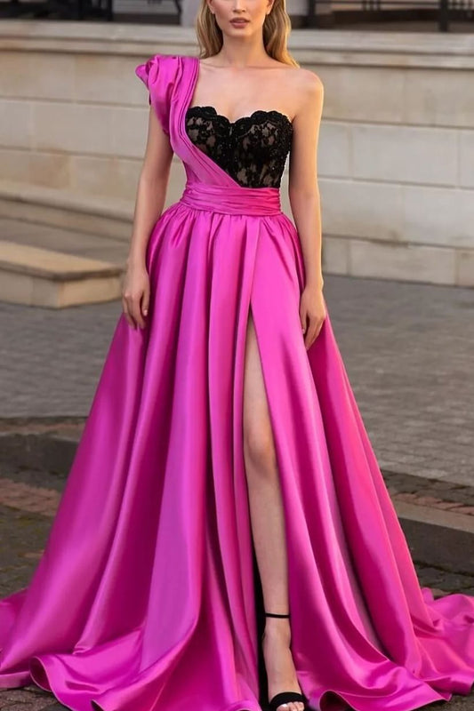 One Shoulder A-Line Empire-Waist Pleats Sweetheart Evening Prom Dress