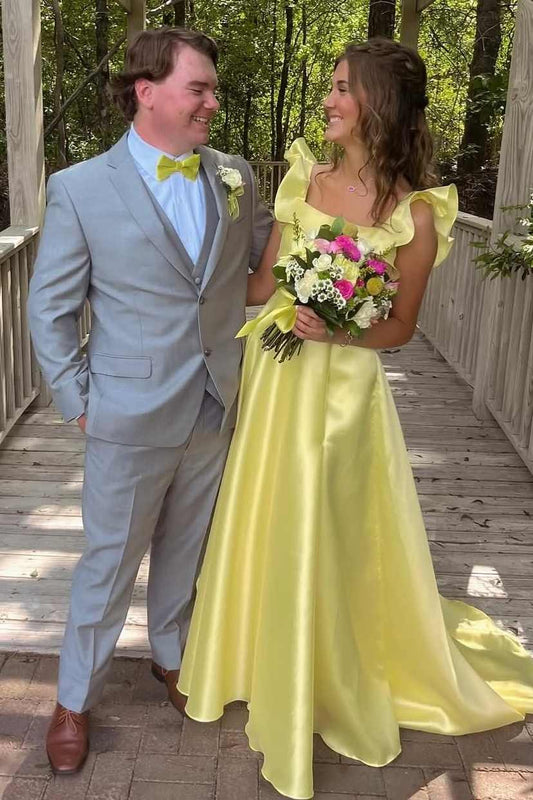 A-Line Straps Empire-Waist Sleeveless Satin Pleats Long Formal Prom Dress