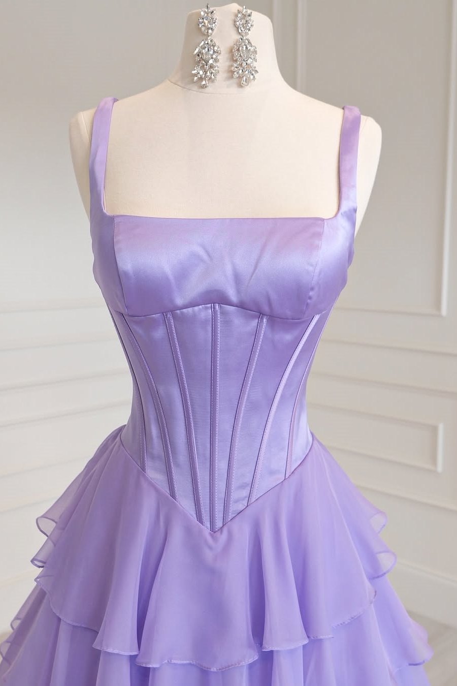 A-Line Straps Ruffles Chiffon Empire-Waist Sleeveless Long Prom Dress with Slit