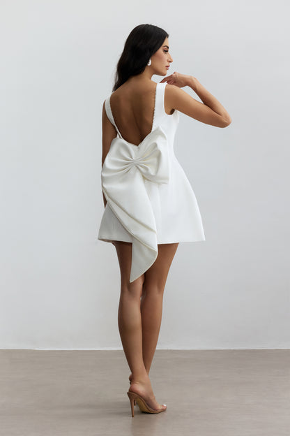 Bowknot Pearl Backless Mini Dress