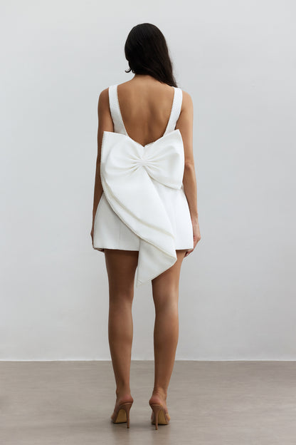 Bowknot Pearl Backless Mini Dress