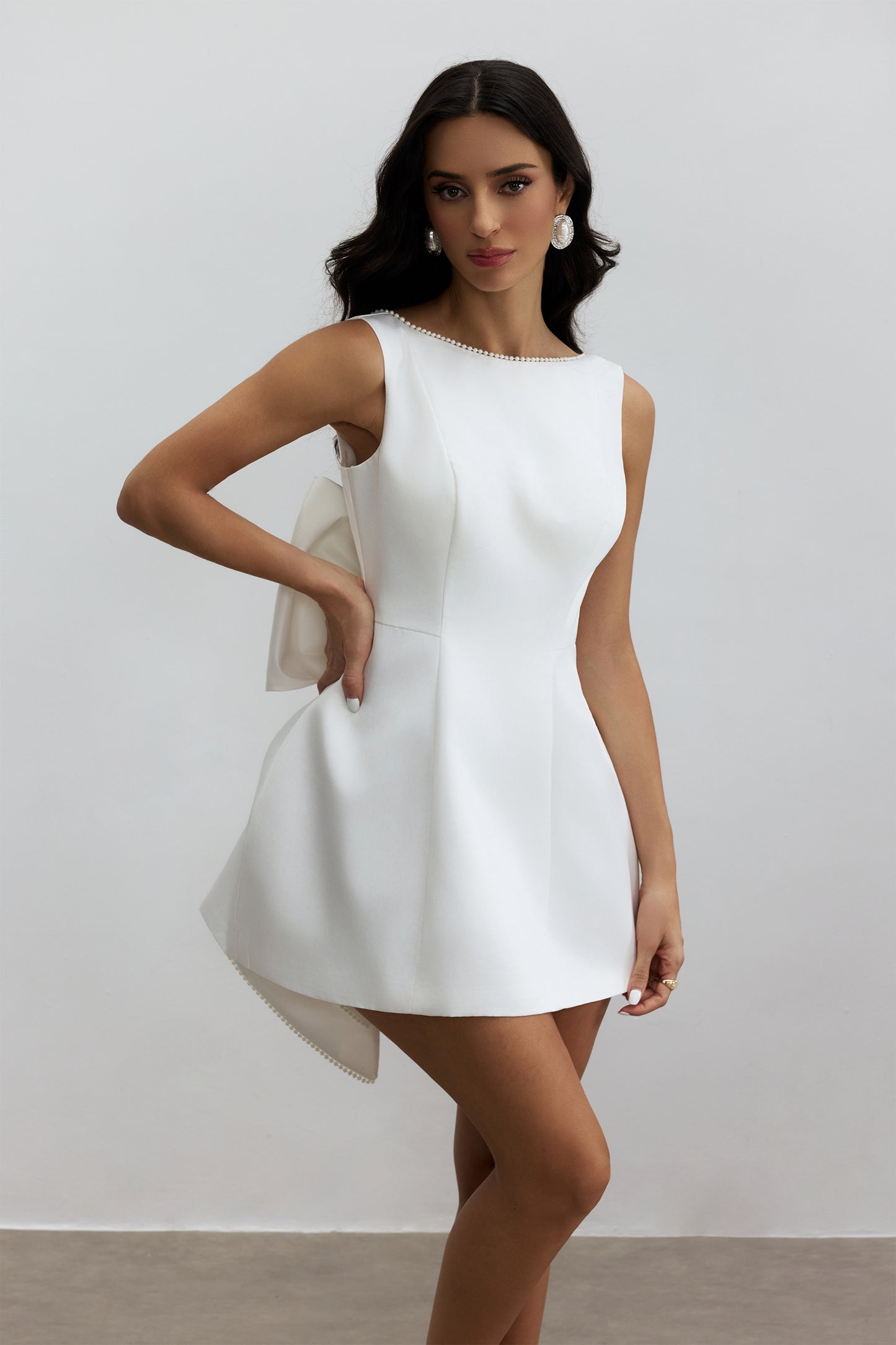 Bowknot Pearl Backless Mini Dress