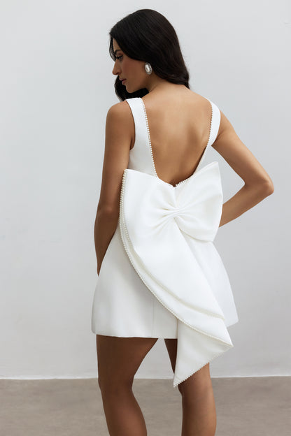 Bowknot Pearl Backless Mini Dress