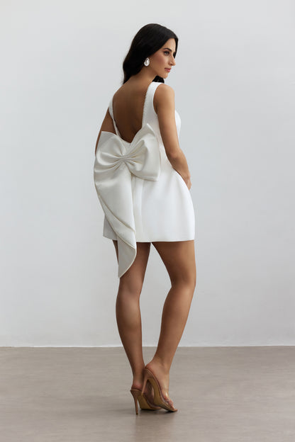 Bowknot Pearl Backless Mini Dress