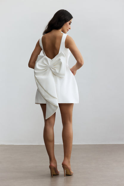 Bowknot Pearl Backless Mini Dress