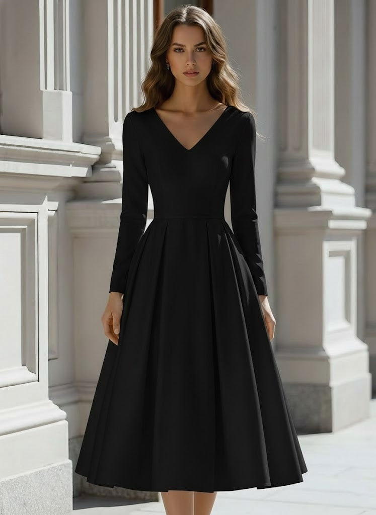 A-Line/Princess V-Neck Satin Wedding Dress Tea-length Long Sleeves