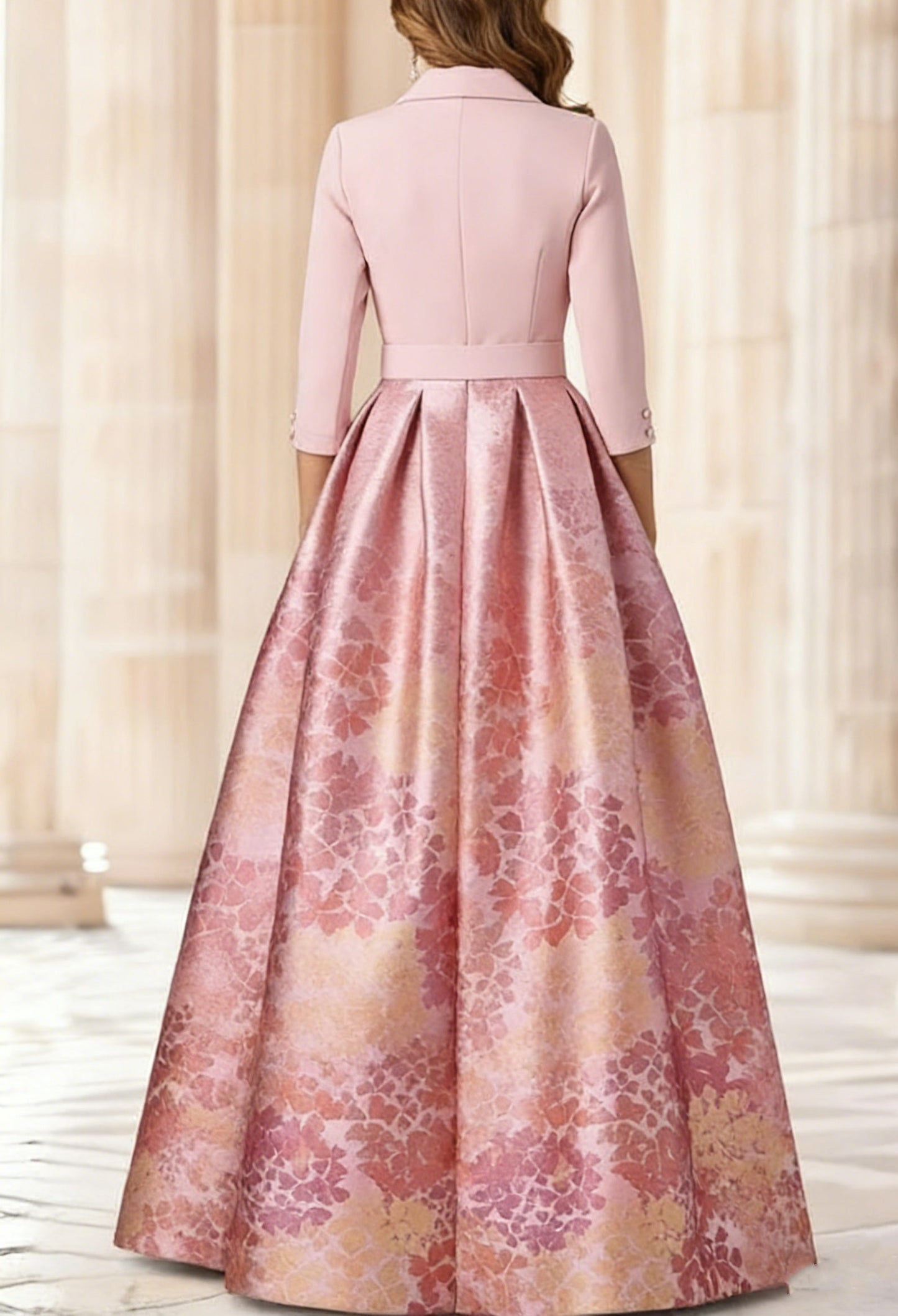A-Line/Princess Shirt Collar Stretch Satin Mother of the Bride Dresses 3/4 Sleeves Printed Satin Floral Floor-Length