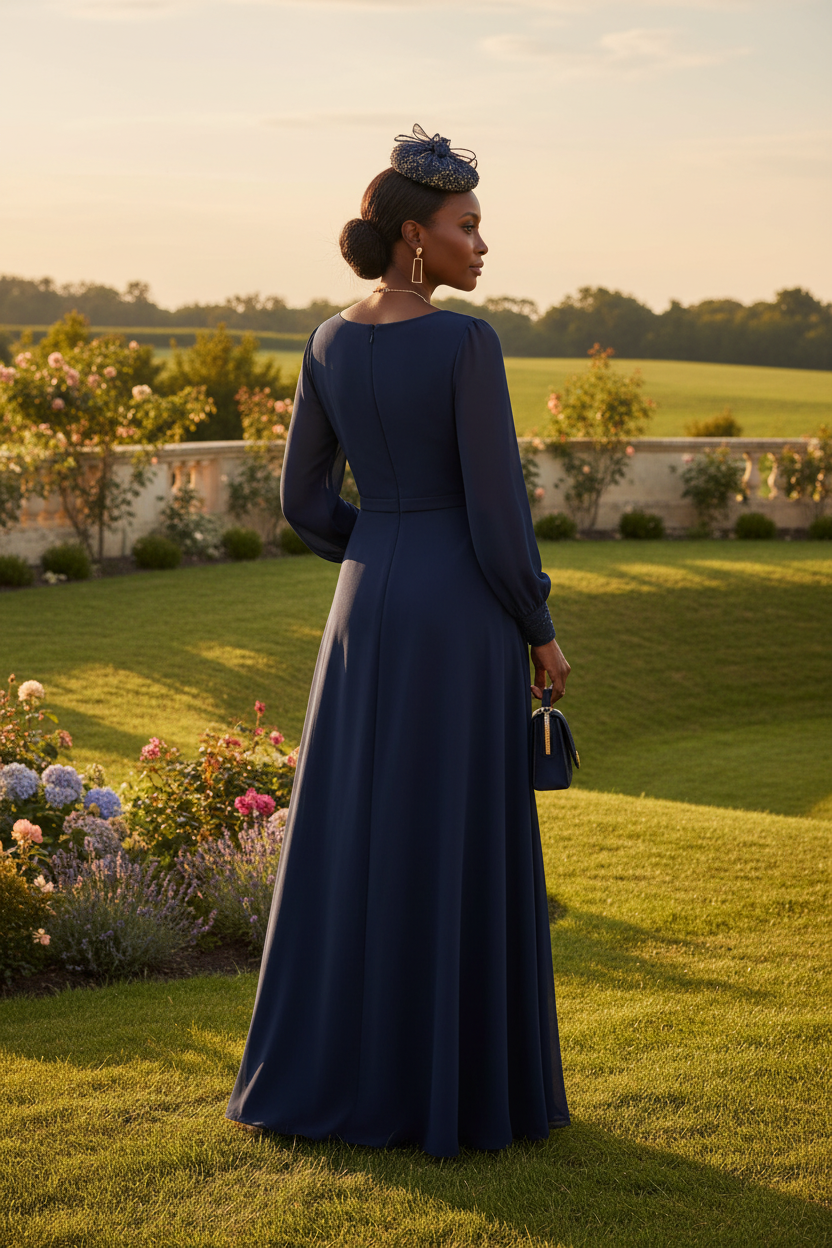 A-Line/Princess V-Neck Chiffon Mother of the Bride Dresses with Overskirt Lace Long Sleeves Floor-Length