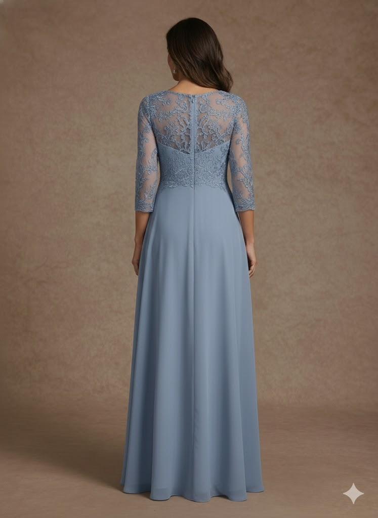 A-Line/Princess V-Neck Chiffon Mother of the Bride Dresses Floor-Length Half Sleeves Lace Appliques