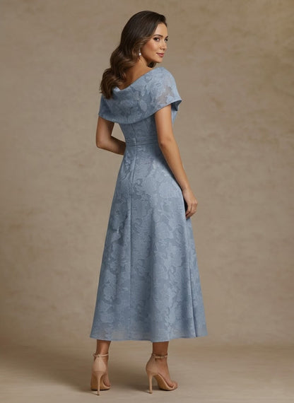 A-Line/Princess Off-the-Shoulder Chiffon Mother of the Bride Dresses Lace Ankle-Length Short Sleeves