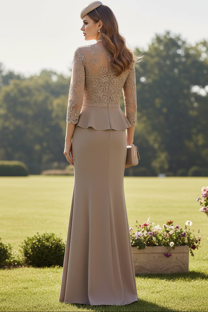 Trumpet/Mermaid Scoop Chiffon Mother of the Bride Dresses Lace Floor-Length 3/4 Sleeves Ruffles