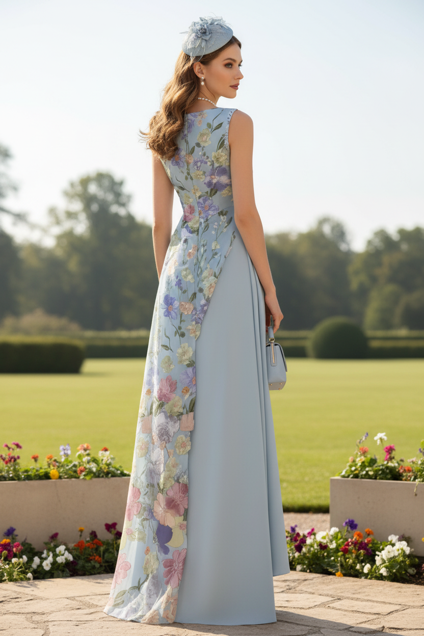 A-Line/Princess V-Neck Stretch Satin Mother of the Bride Dresses Floral Lace Floor-Length Sleeveless Ruffles
