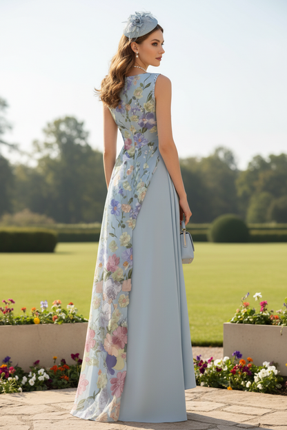 A-Line/Princess V-Neck Stretch Satin Mother of the Bride Dresses Floral Lace Floor-Length Sleeveless Ruffles
