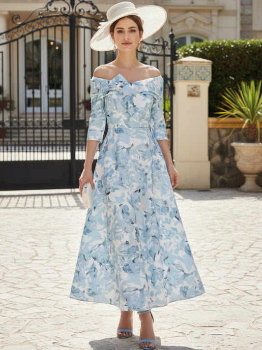 A-Line/Princess Off-the-Shoulder Mother of the Bride Dresses Printed Satin Ankle-Length Sleeveless Floral