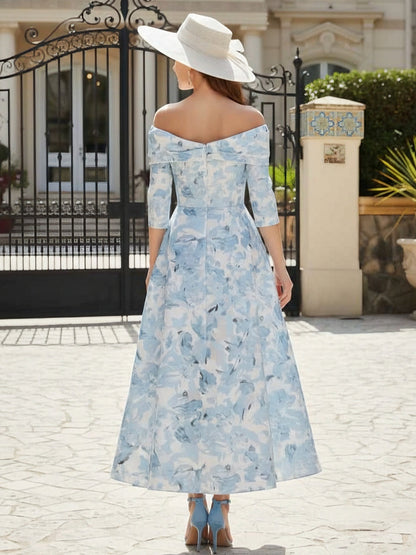 A-Line/Princess Off-the-Shoulder Mother of the Bride Dresses Printed Satin Ankle-Length Sleeveless Floral