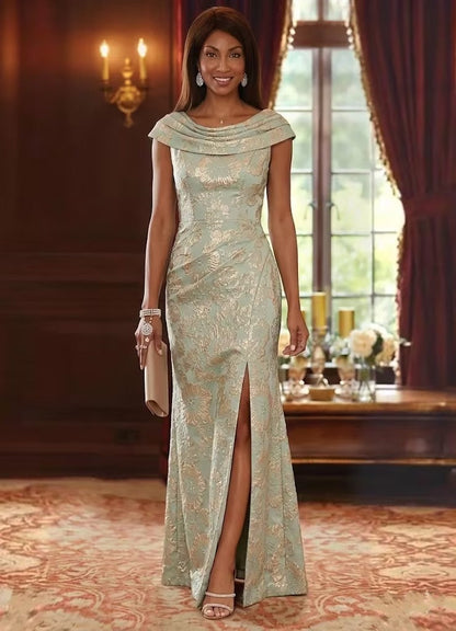 Sheath/Column Cowl Neck Jacquard Mother of the Bride Dresses Floral Floor-Length Sleeveless