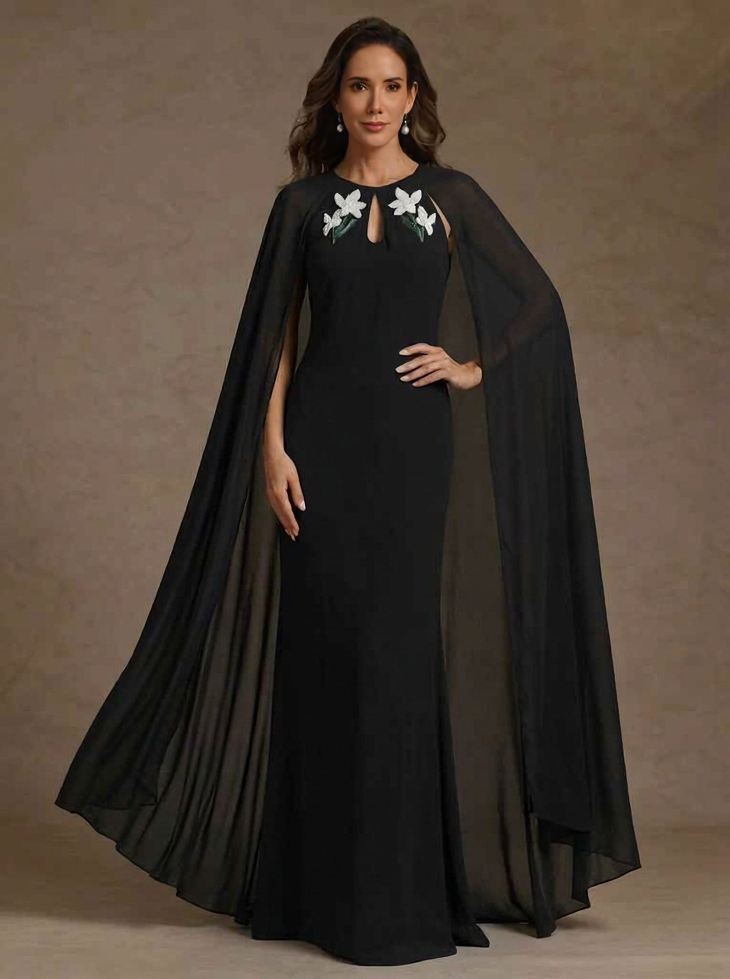 Sheath/Column Scoop Chiffon Mother of the Bride Dresses with Cape Floor-Length Sleeveless