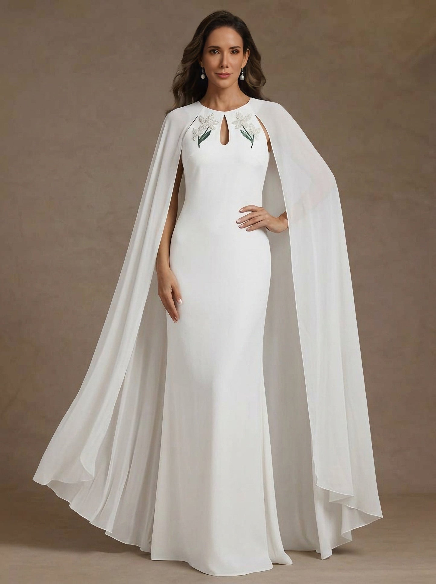 Sheath/Column Scoop Chiffon Mother of the Bride Dresses with Cape Floor-Length Sleeveless