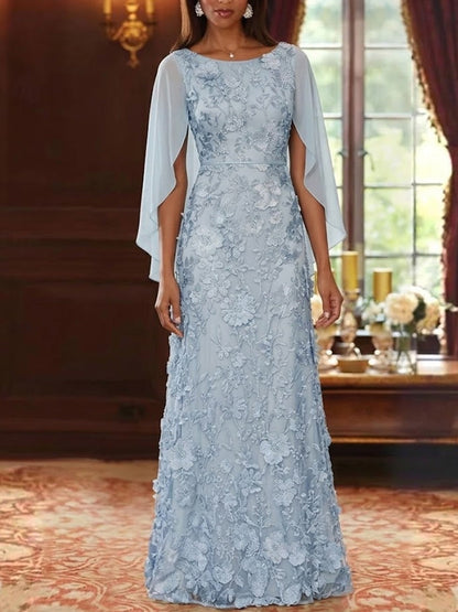 A-Line/Princess Scoop Chiffon Mother of the Bride Dresses Lace Floral Floor-Length Cape Sleeves