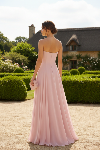 A-Line/Princess Strapless Chiffon Prom Dresses Lace Floral Floor-Length Sleeveless