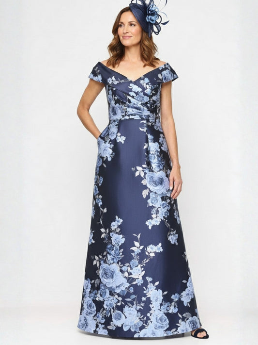 A-Line/Princess Ankle-Length Off-the-Shoulder Printed Flower Mother of the Bride Dresses Sleeveless