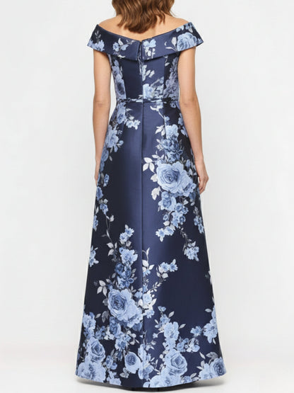 A-Line/Princess Ankle-Length Off-the-Shoulder Printed Flower Mother of the Bride Dresses Sleeveless